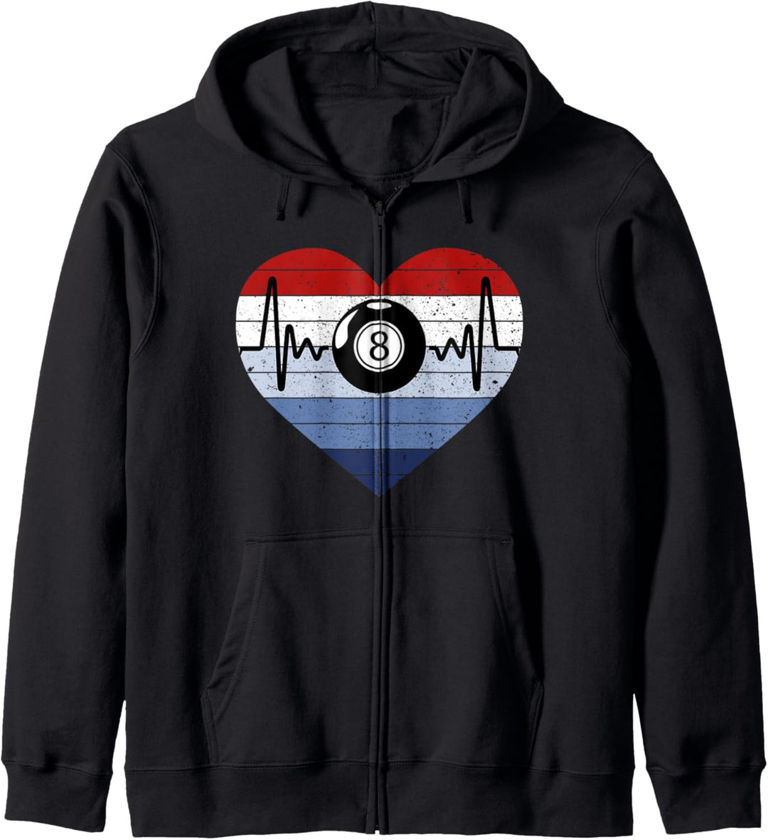 I Love Pool Billard mit Herzschlag-Motiv, Rot / Weiss / Blau Kapuzenjacke