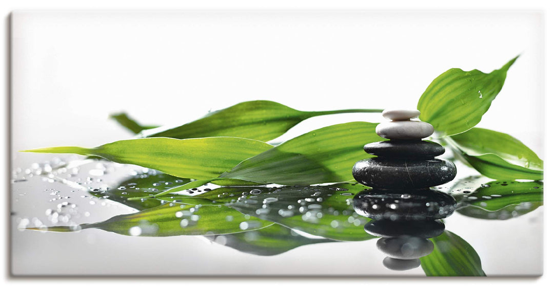 ARTland Leinwandbilder Wandbild Bild auf Leinwand 100x50 cm Wellness Zen Stein Fotografie Grün Spa m