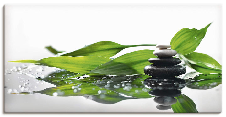 ARTland Leinwandbilder Wandbild Bild auf Leinwand 100x50 cm Wellness Zen Stein Fotografie Grün Spa m