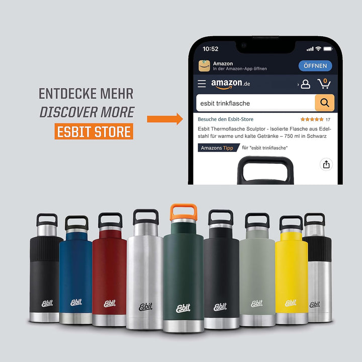 Esbit Isolierflasche Sculptor - Edelstahl Trinkflasche 1000 ml in Schwarz mit Manschette - für warme