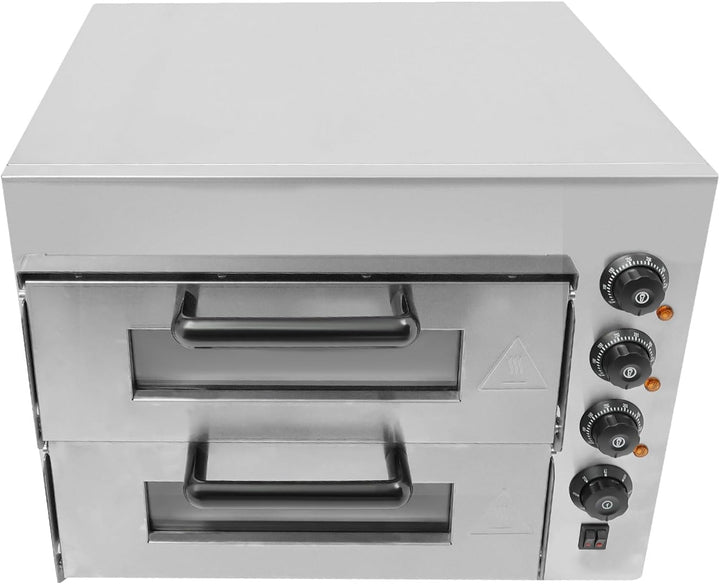 Pizzaofen elektrisch Edelstahl 3000W für den Innenbereich Doppelstock Pizzabackofen 2 Etagen mit Tem
