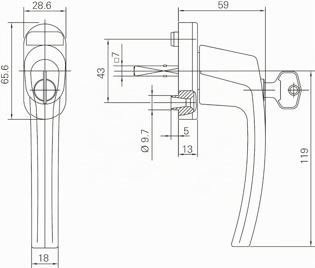 Fenstergriff Roto Line abschliessbar 40 Nm verkehrsweiss mit Schrauben Vierkantstift 7 x 43 mm Weiss