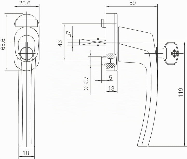 Fenstergriff Roto Line abschliessbar 40 Nm verkehrsweiss mit Schrauben Vierkantstift 7 x 43 mm Weiss