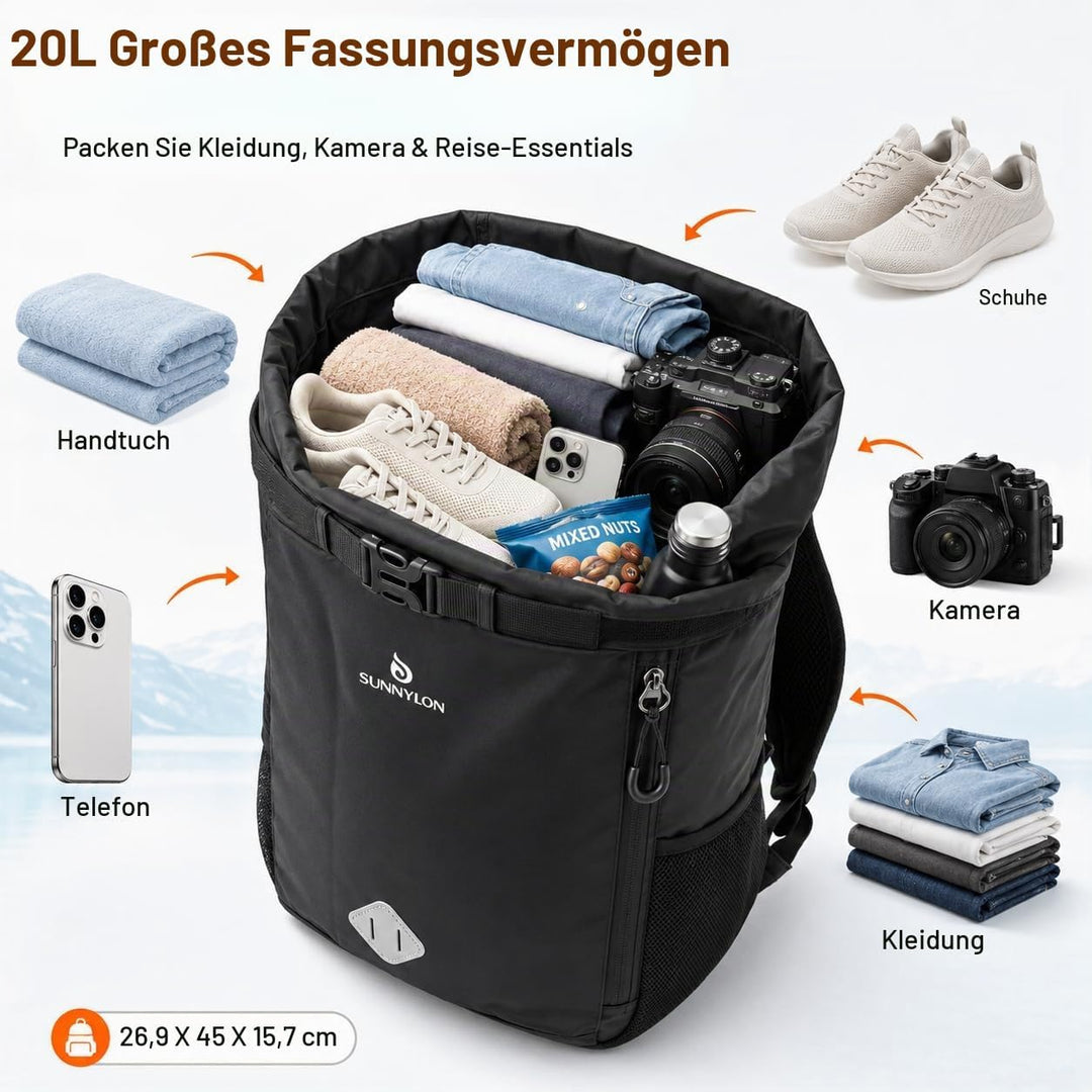 Wasserdichter Dry Bag Rucksack,20L IPX8 Wasserfester rucksack Rolltop mit Handyhülle,Wasserdichte ta