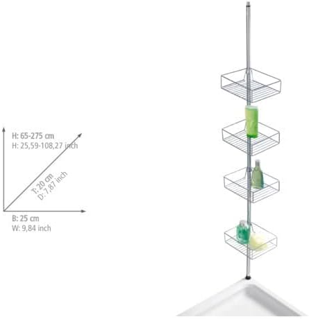 WENKO Teleskopregal Domaso mit extra tiefen Körben Edelstahl, Edelstahl rostfrei, 25 x 65-275 x 20 c