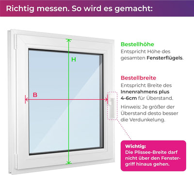 SchattenFreude Plissee nach Mass für Fenster & Tür | Mit Klemmhaltern, Klemmfix | Lichtdurchlässig L