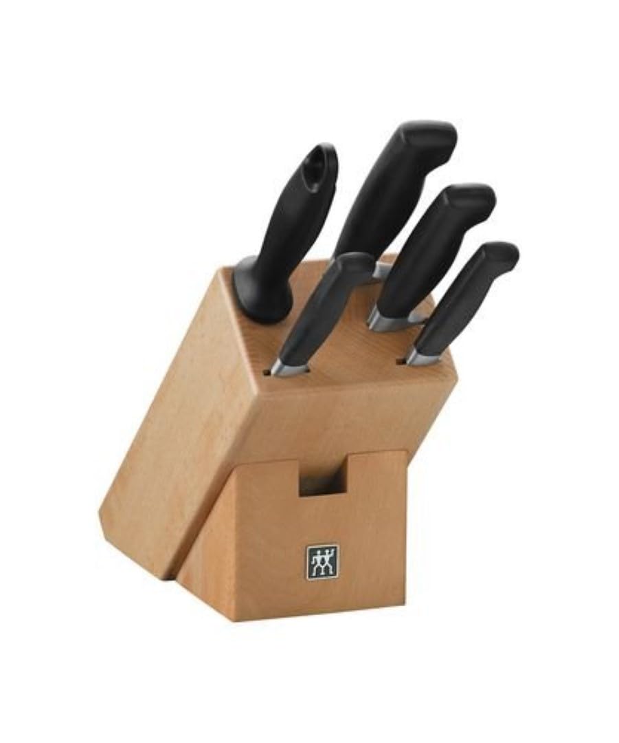 ZWILLING Vier Sterne Messerblock, 6-teilig, Holzblock, Messer und Wetzstab, Rostfreier Spezialstahl,