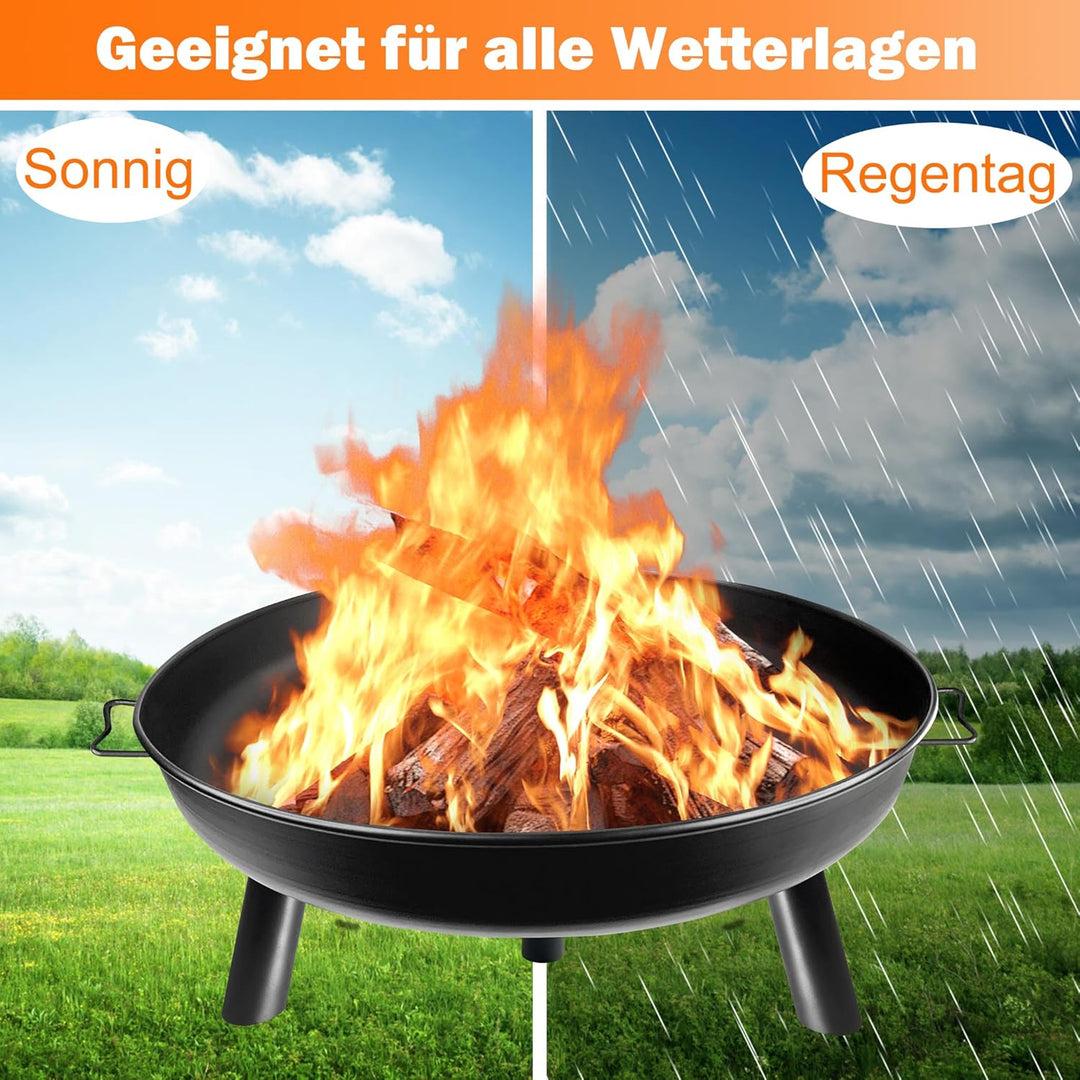 Froadp Feuerschalen für den Garten Rund Ø80cm Feuerstelle aus Metall Multifunktionale Feuerkorb mit