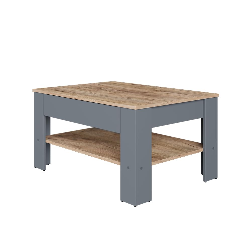 Vicco Couchtisch Milan, Wohnzimmertisch mit Schublade, Anthrazit/Goldkraft Eiche, 92.2 x 65 cm, Anth