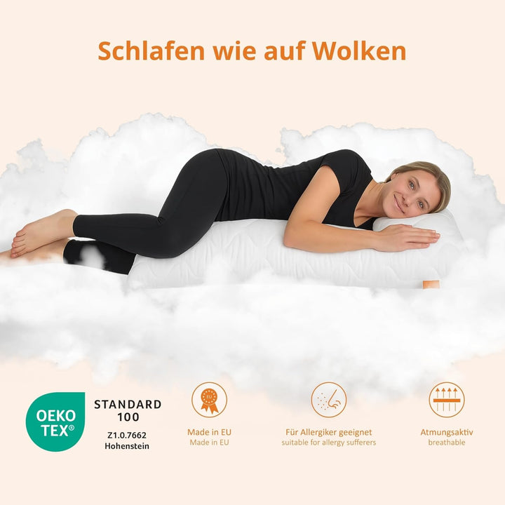 sleepling Seitenschläferkissen 40 x 105 cm, Body Pillow, langes Kissen mit Bezug aus 100% Softer Mik