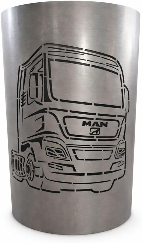 TiKo-Design® Feuertonne Man Truck Motiv – Feuerkorb aus Stahl mit LKW-Design – Handgefertigte Garten