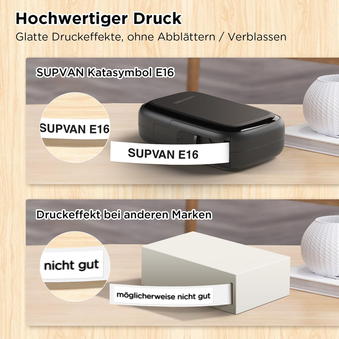 SUPVAN E16 Etikettendrucker Bluetooth mit 15 mm x 6 m wasserdichte Etiketten selbstklebend，für iOS &