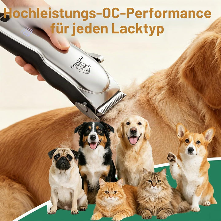 Profi Hundeschermaschine für langes und dickes Fell, leiser Hundehaarschneider mit LED-Display, kabe