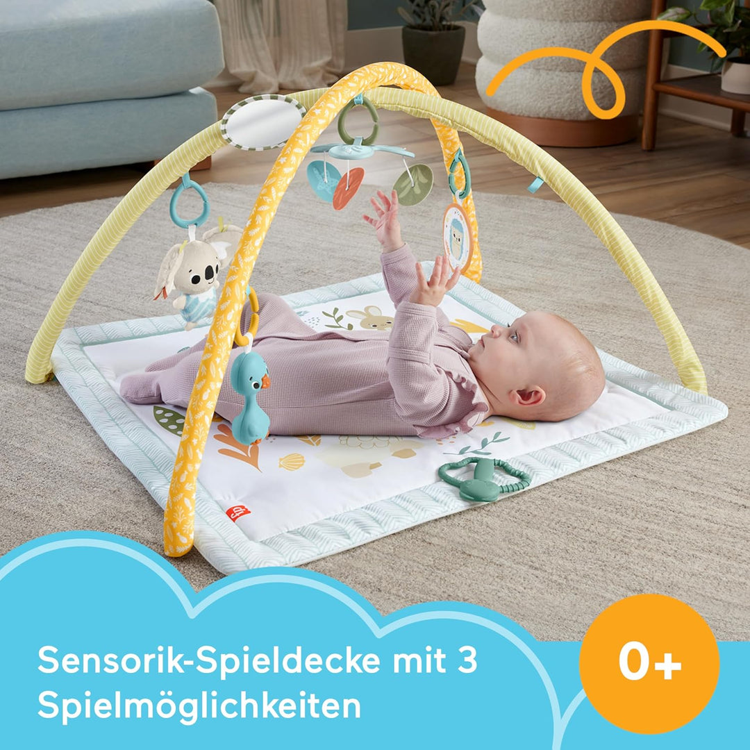 Fisher-Price Simply Senses Spieldecke für Babys, Erlebnisdecke für Neugeborene, mit Mobile und senso