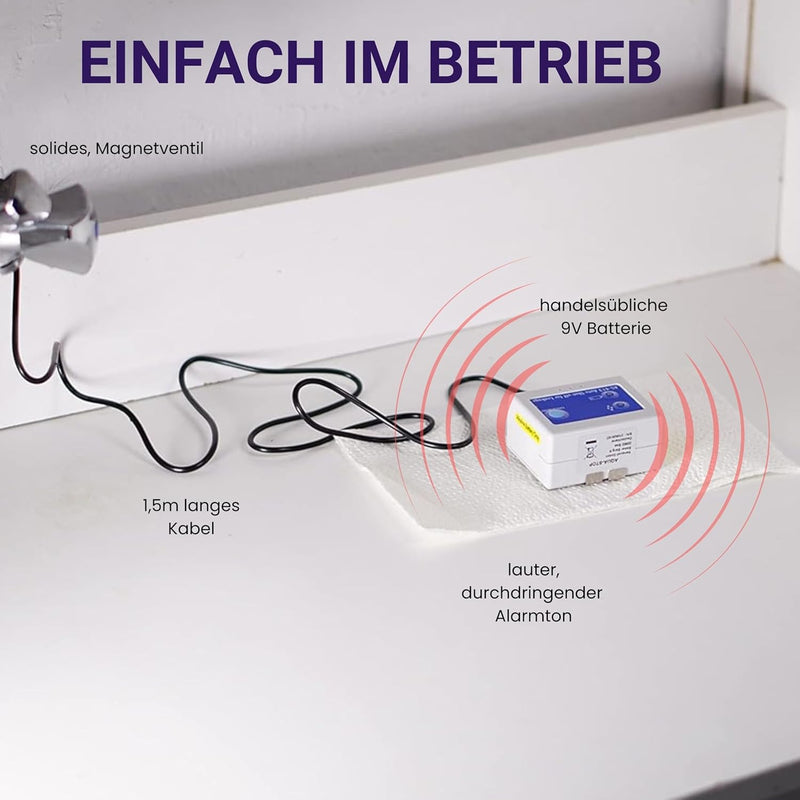 Wassermelder mit Abschaltung, automatisches Magnet-Absperrventil 3/8 Zoll, schliesst sofort bei Wass