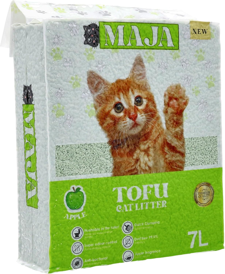 Tofu Katzenstreu mit Apfelaroma - 100% Natürliches, Bio, Premium Tofu Katzenstreu Stark klumpend für