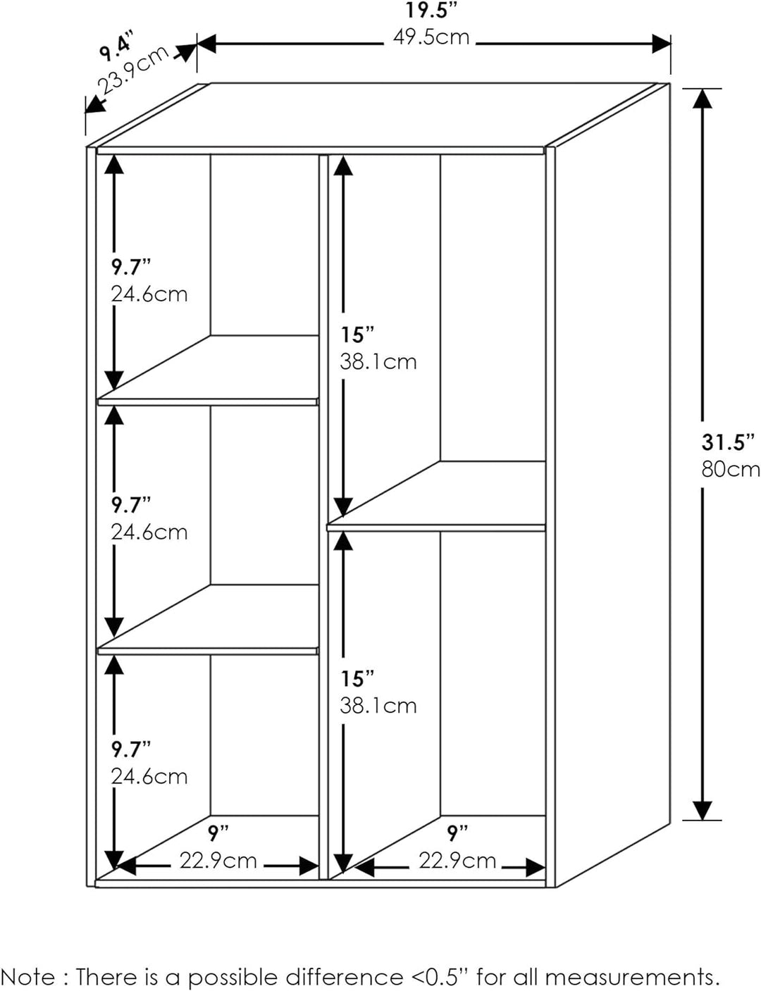 Furinno offenes Bücherregal mit 5 Fächern, holz, Weiss/Grün, 49.5 x 23.9 x 80 cm 5 Fächer Weiss/Gree
