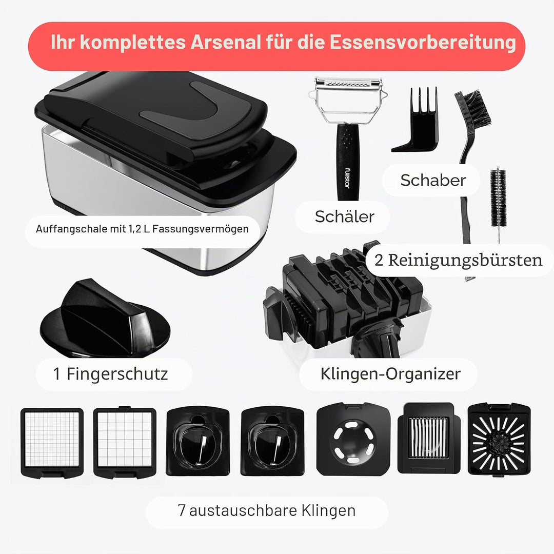Fullstar Gemüseschneider und Spiralschneider - Zwiebelschneider Zerkleinerer - Gemüse Schneider Würf