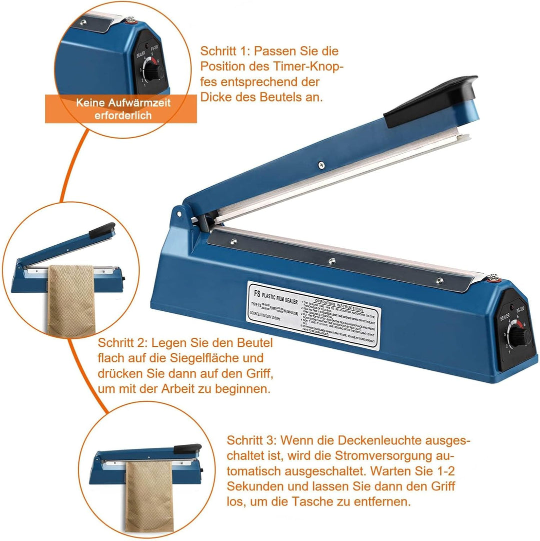 Heisssiegelgerät 300mm Beutelverschliesser Folienschweissgerät Impuls Schweissgerät Verschweisser Zu