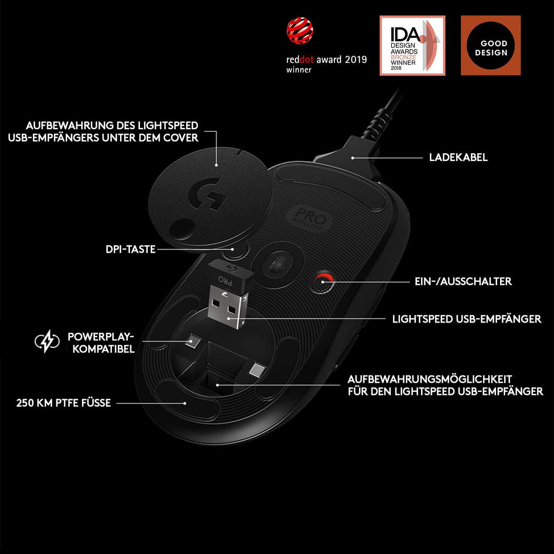 Logitech G PRO Wireless Gaming-Maus mit HERO 25K DPI Sensor, RGB-Beleuchtung, 4-8 programmierbare Ta