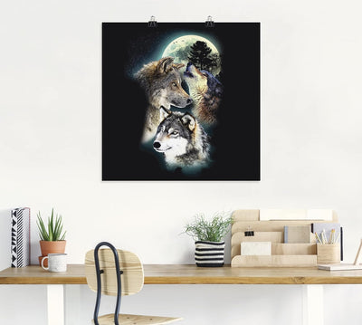 ARTland Poster Kunstdruck Wandposter Bild ohne Rahmen 70x70 cm Tiere Collage Schwarz Mythologie Wolf