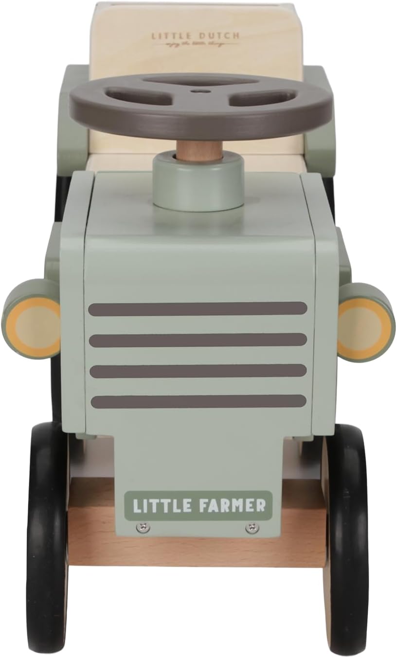 Little Dutch Traktor Rutschfahrzeug mit Lenkrad Holz Kinder Laufrad grün - Little Farm