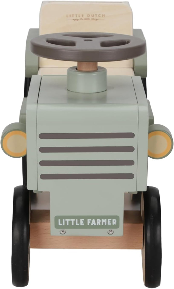 Little Dutch Traktor Rutschfahrzeug mit Lenkrad Holz Kinder Laufrad grün - Little Farm