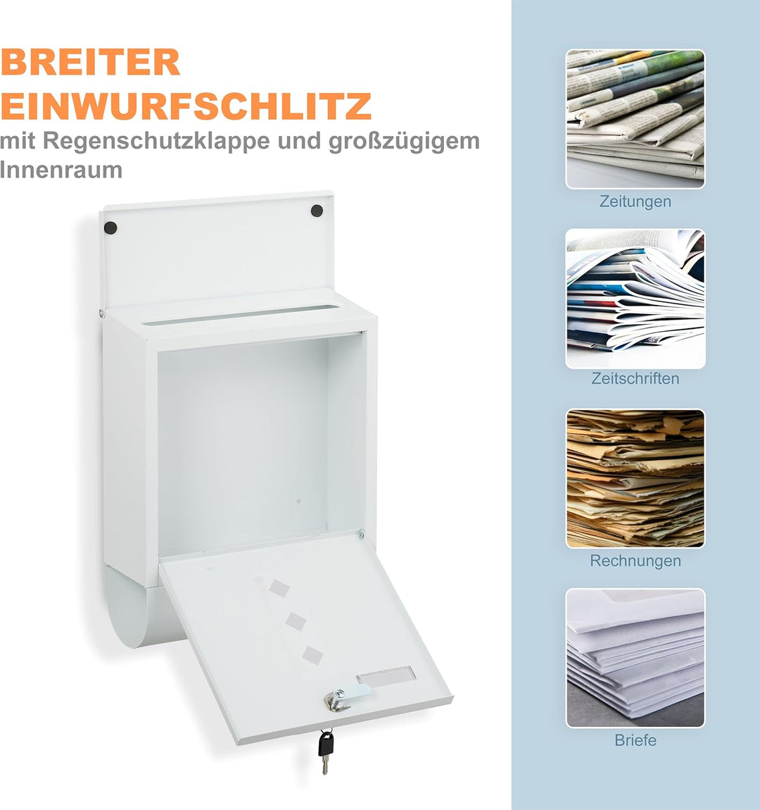 Relaxdays Briefkasten mit Sichtfenster, Metall, 4 Schlüssel, Zeitungsfach, Postkasten, HBT ca. 38 x