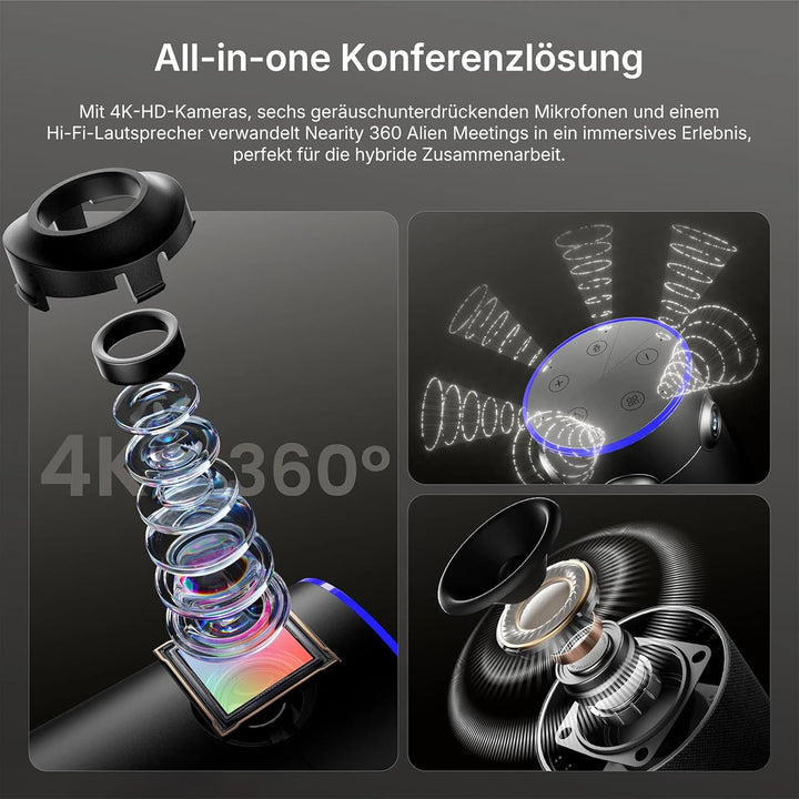 NEARITY 360 Alien 4K Webcam für Videokonferenz, 3 KI-Modi, 6 Mics mit Geräuschunterdrückung, Auto-Fr