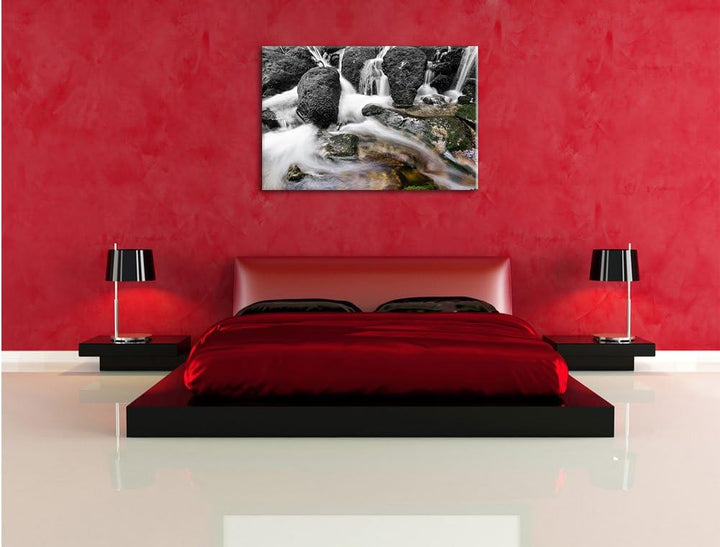 Pixxprint Gertelbach im Schwarzwald B&W Detail, Format: 100x70 auf Leinwand, 100x70