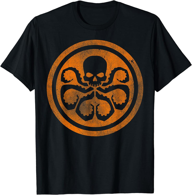 Marvel Mens Hydra Skull Octopus Logo Orange Cut-Out T-Shirt Medium Asphalt