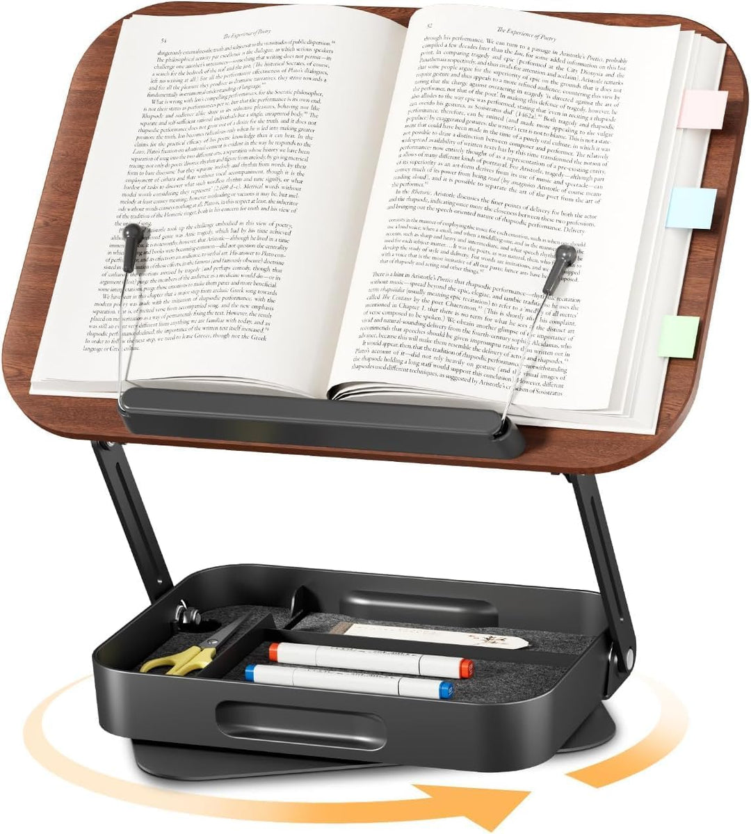SupeDesk Buchständer Holz mit praktischem Stauraum, 360° drehbarer Buchhalter Leseständer, höhenvers