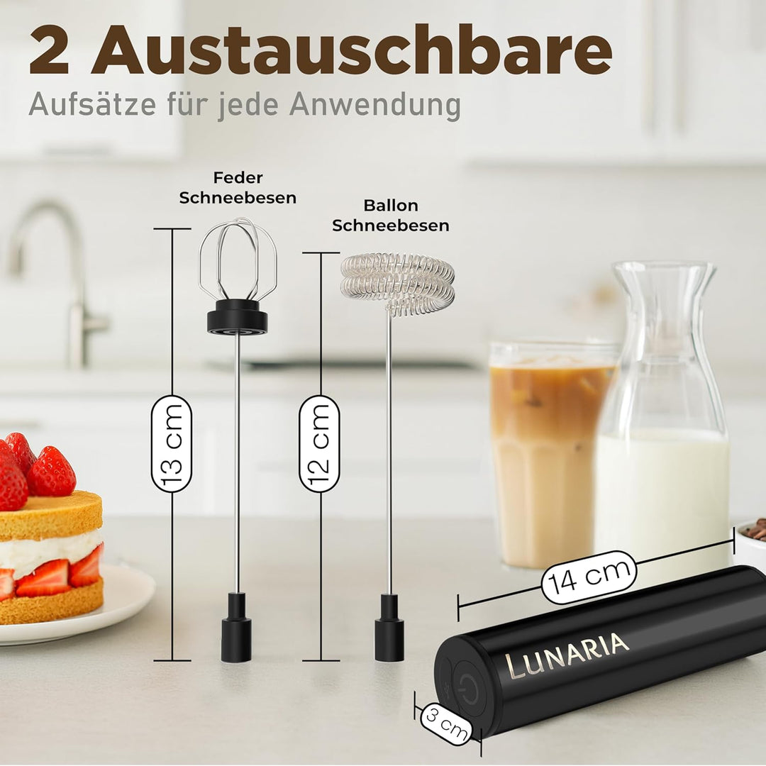 LUNARIA Elektrischer Milchaufschäumer Stab – Akku & USB – Handheld Milchschäumer Quirl Rührstab für