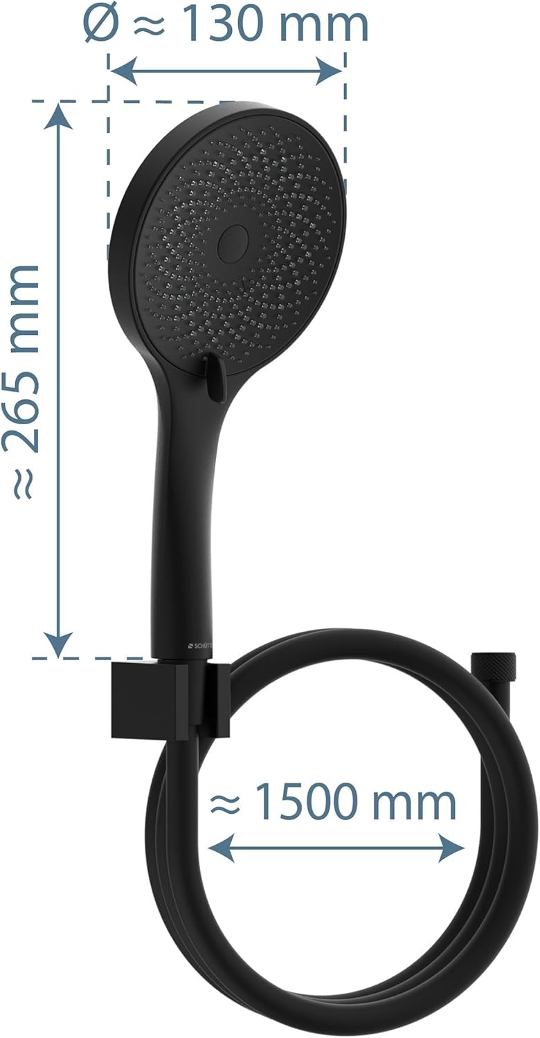 SCHÜTTE RAVEN Brauseschlauch mit Handbrause und Wandhalter | Duschbrause mit 3-fach verstellbarem Du