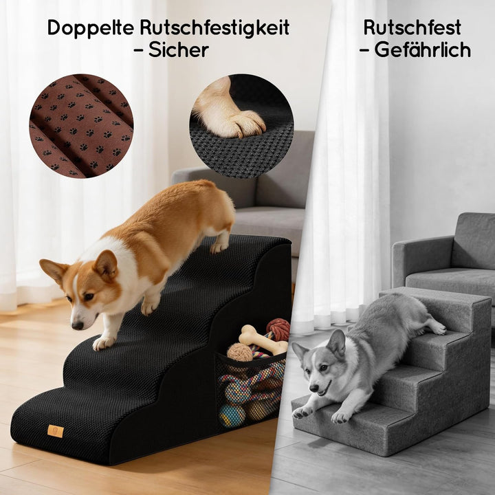 Hundetreppe für Kleine Hunde, 4 Stufen Haustiertreppe mit Abnehmbarem, Hochdichtem Schwamm Hunderamp