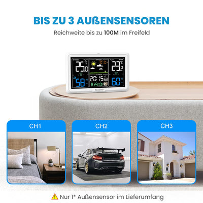 Newentor Wetterstation Funk mit Aussensensor - Lebenslange Aussensensor-Garantee - Lebendiges VA-Dis