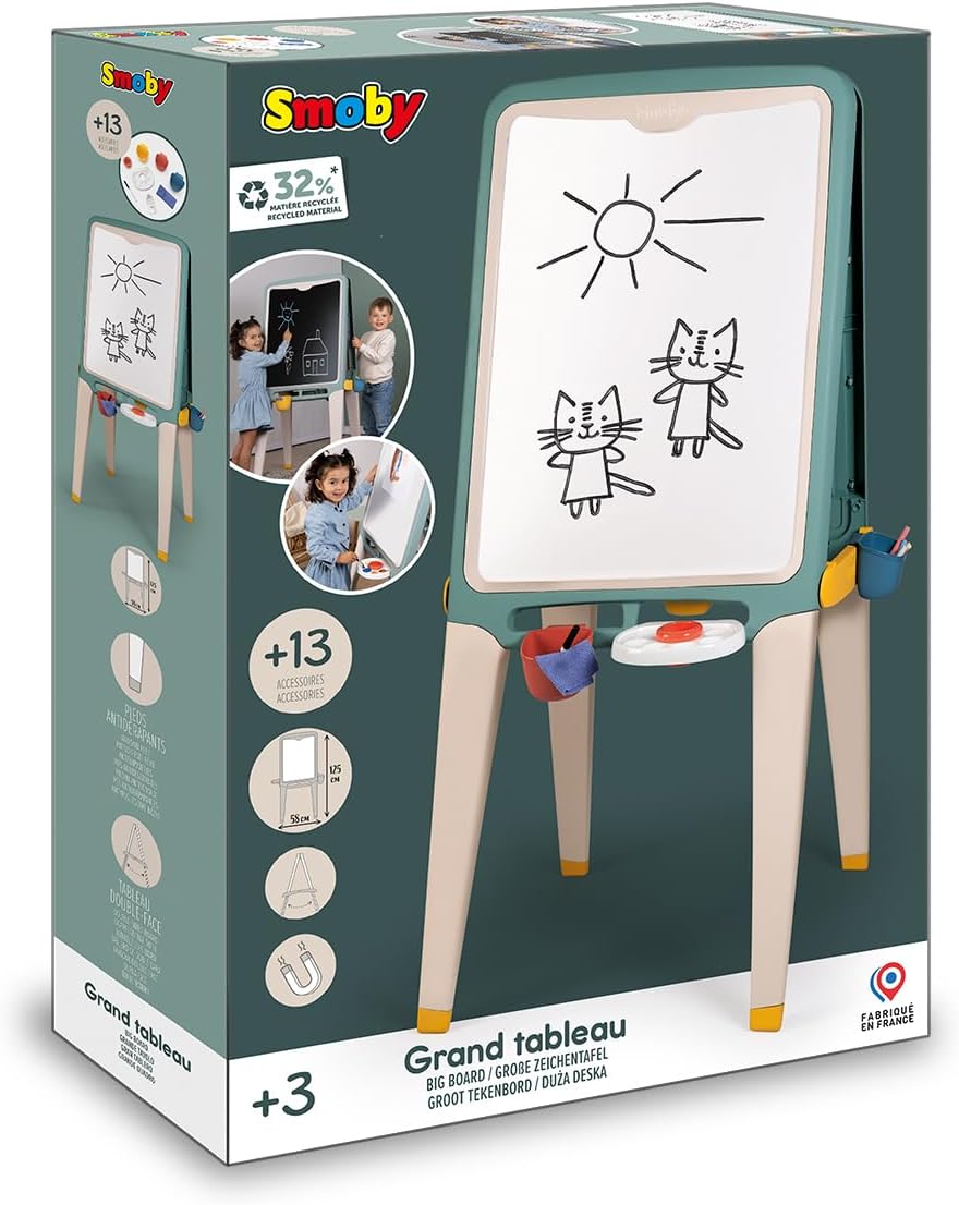 Smoby - Grosse Kreativtafel - Doppelseitige Schultafel + Maltafel (Kreide & magnetisch), 13 Zubehört