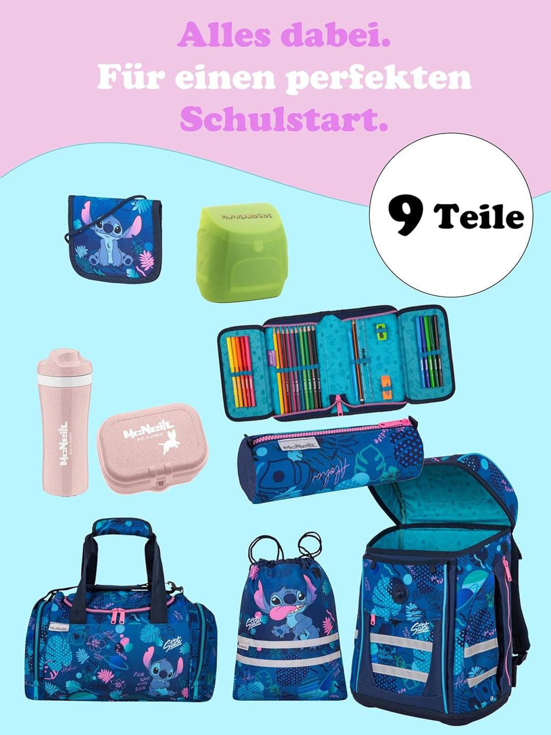 McNeill Mädchen Schulranzen 1. Klasse · Disney Lilo & Stitch · ergonomischer Tornister · Schultasche