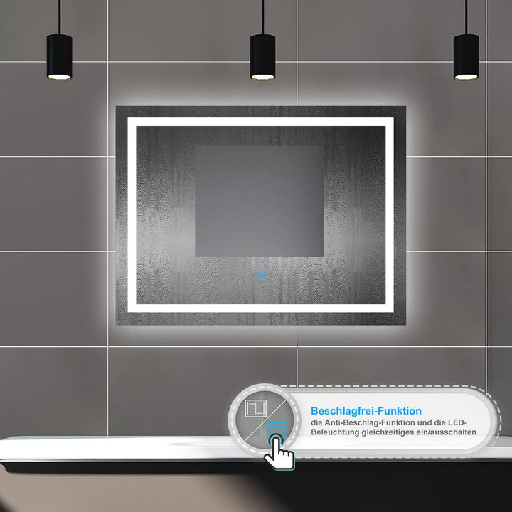 Biubiubath Badspiegel mit Beleuchtung,70x50cm LED Wandspiegel mit Wandschalter/Touch-Schalter,Beschl