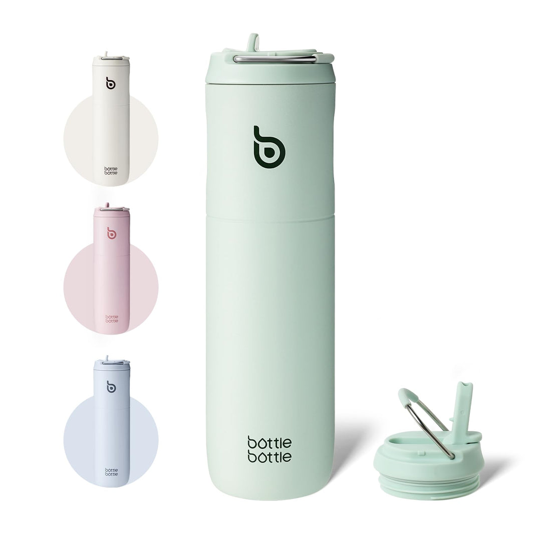 BOTTLE BOTTLE Isolierte Trinkflasche 680 ml(24oz) mit Strohhalm, Deckel und Griff für Sport, Reise,