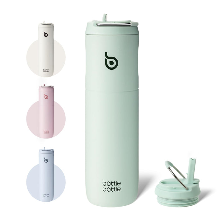 BOTTLE BOTTLE Isolierte Trinkflasche 680 ml(24oz) mit Strohhalm, Deckel und Griff für Sport, Reise,