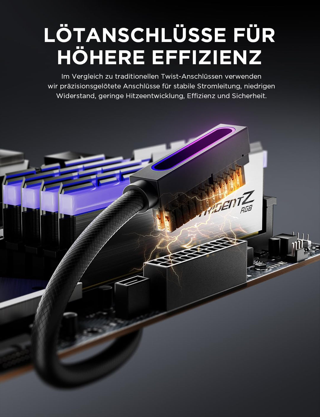 AsiaHorse Hydrus 24Pin PSU Kabelverlängerung L, PC 24 Pin Sleeved Cable für 24 Pin ATX [18AWG] Netzt