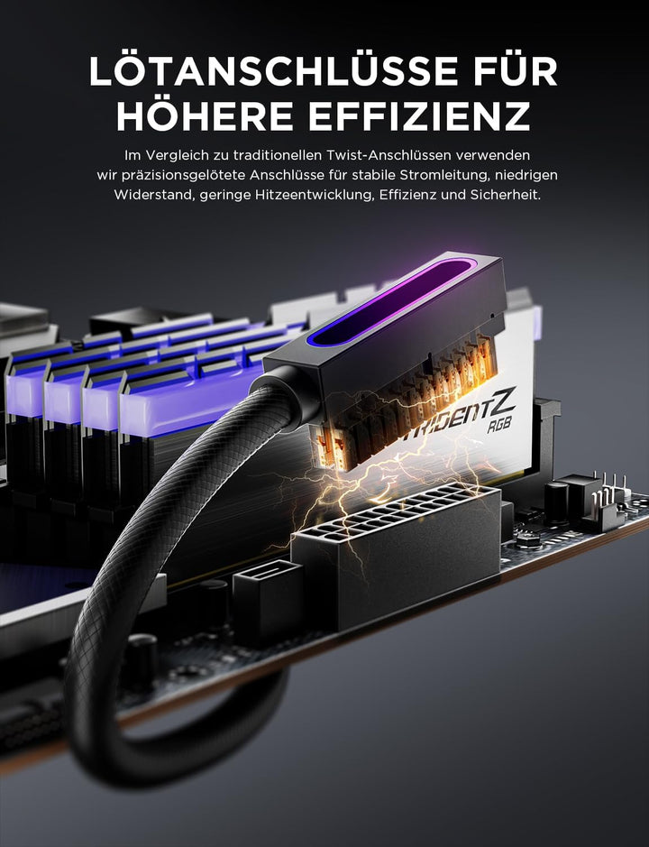 AsiaHorse Hydrus 24Pin PSU Kabelverlängerung L, PC 24 Pin Sleeved Cable für 24 Pin ATX [18AWG] Netzt