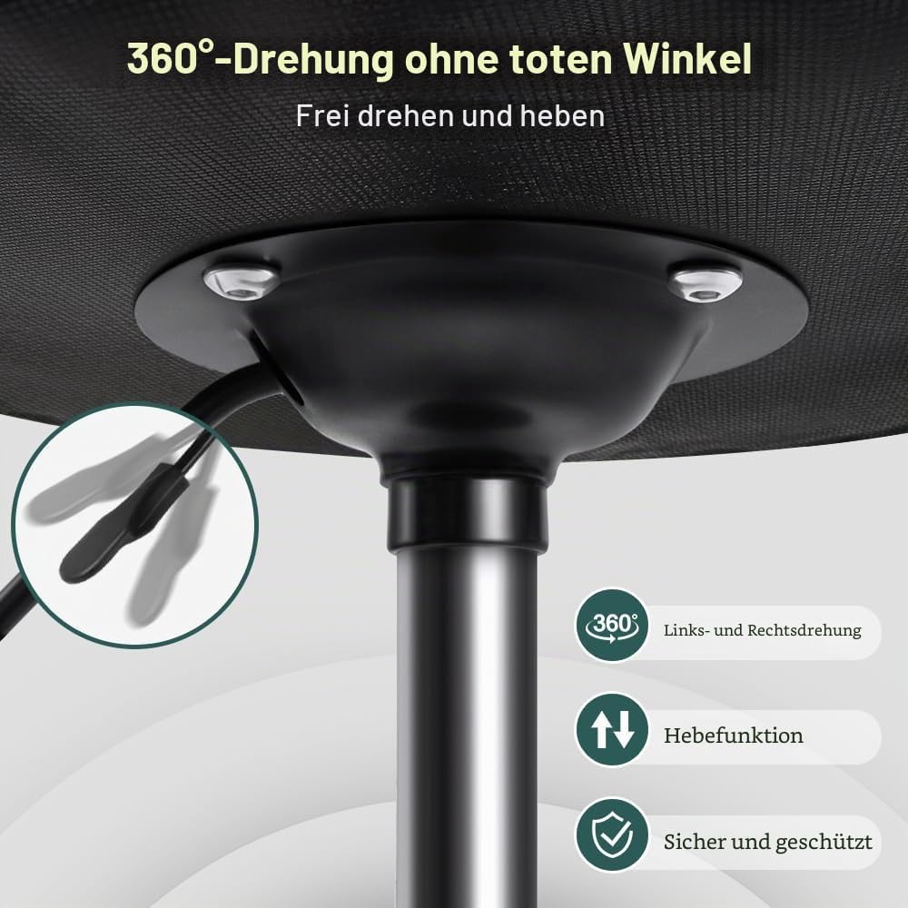 BFTOU Schwarzer klassischer Drehhocker mit Rad für Salon, Arbeit, Zuhause, SPA, Geschäft, höhenverst
