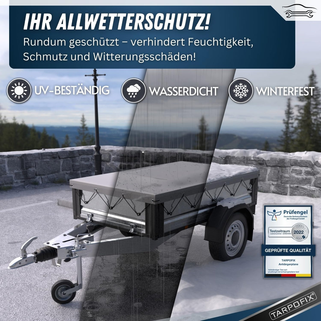 Tarpofix® Anhängerplane Flachplane 2075x1140x100 mm inkl. Planenseil - ECHTES PVC PLANENMATERIAL - E
