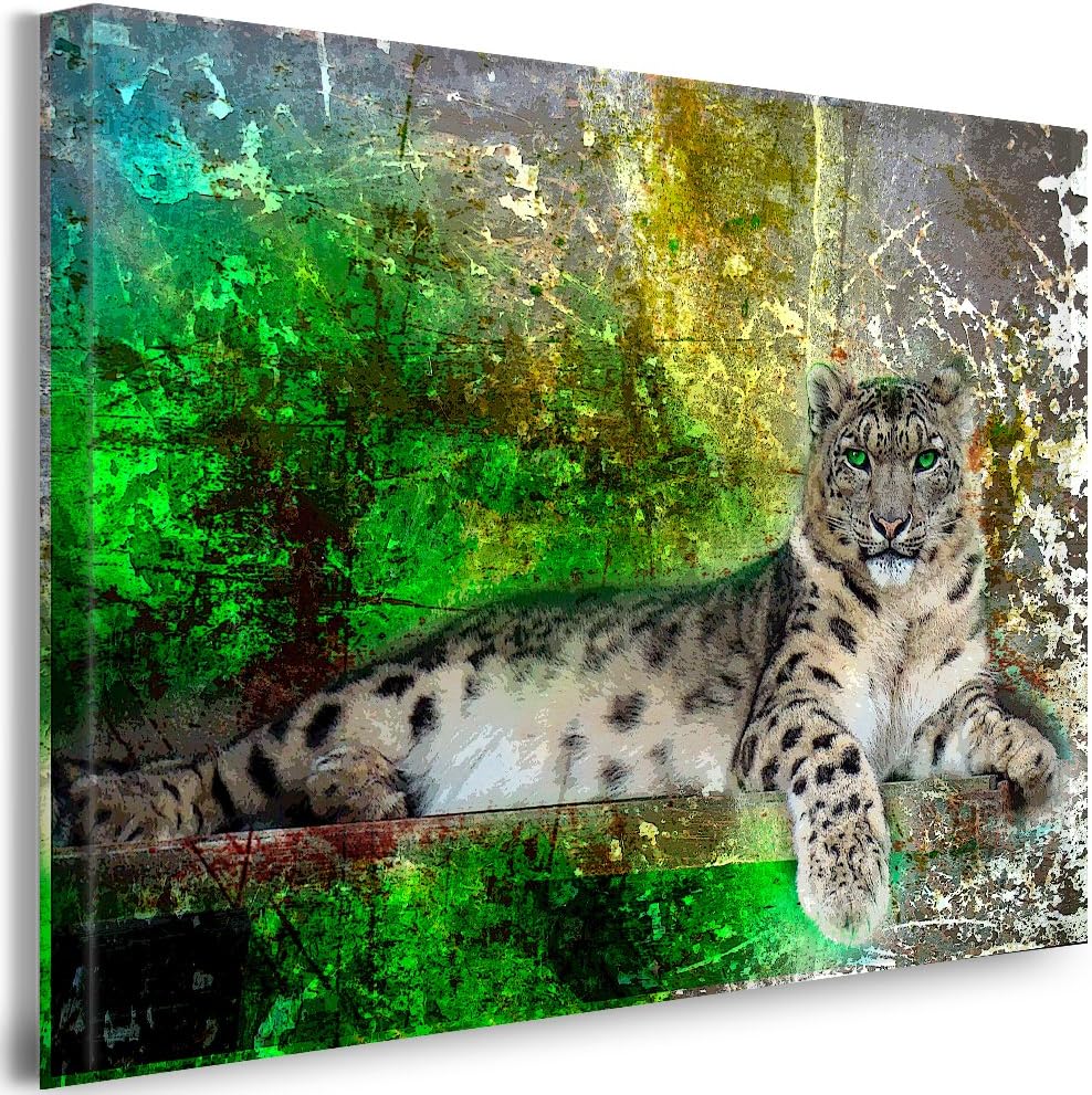 Julia-Art - Bilder Leopard Leinwand mit Keilrahmen 100 x 70 cm Leinwandbild XXL Wandbild Tiere Kunst