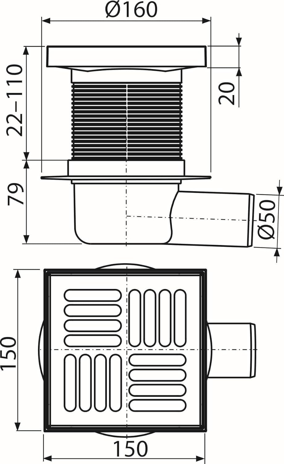 Bodenablauf 150x50 Horizontal Edelstahl Dusche Badewannenablauf, Horizontal