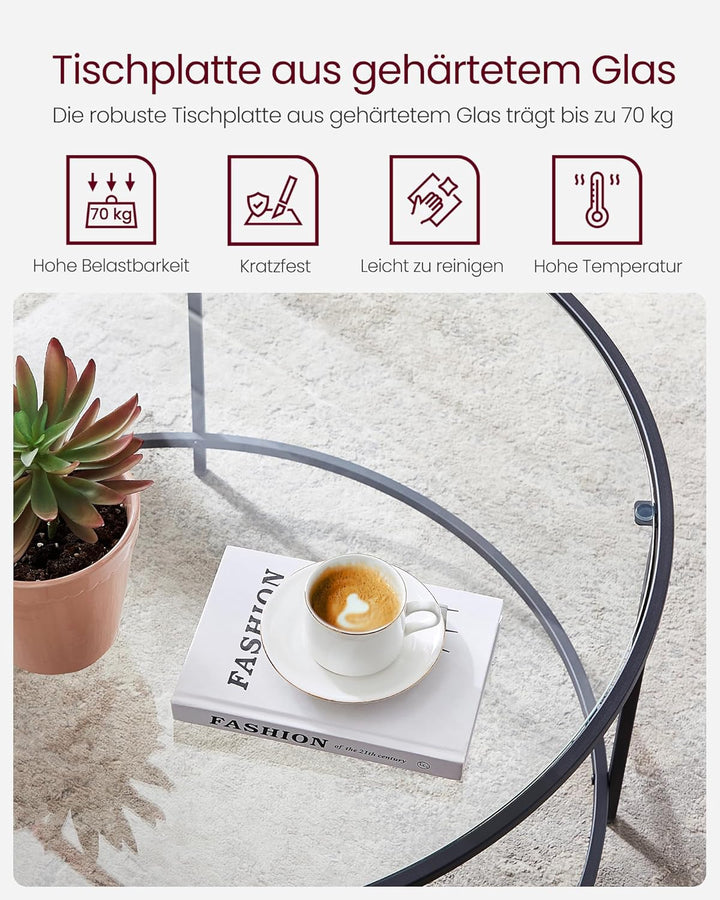 VASAGLE Runder Couchtisch, Ø 84 cm, Wohnzimmertisch mit Stahlgestell, Salontisch, Beistelltisch, sch
