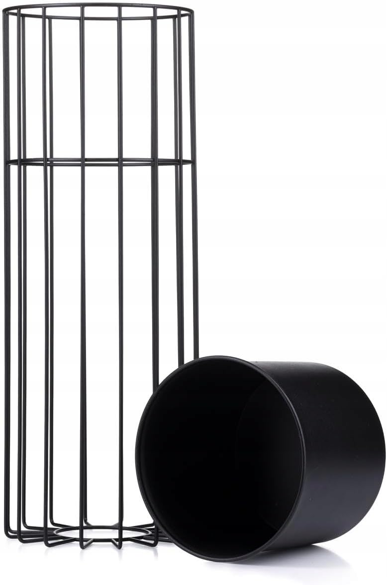 HowHomely Blumensäule aus Draht mit Übertopf Metall rund schwarz 55x20x20 cm