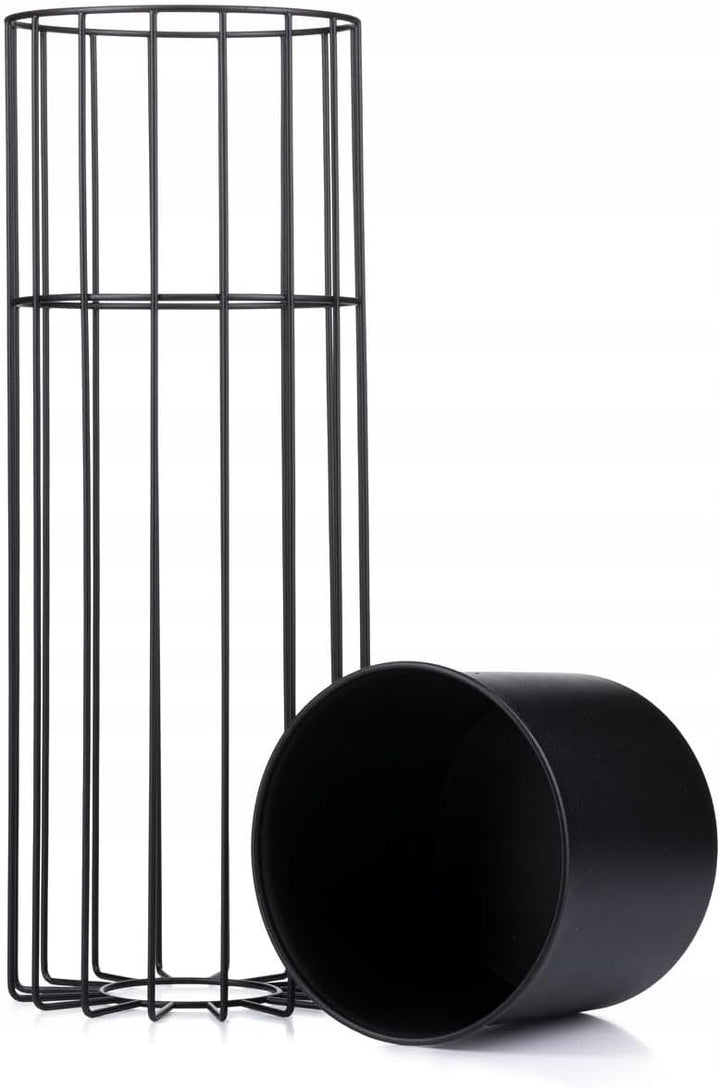 HowHomely Blumensäule aus Draht mit Übertopf Metall rund schwarz 55x20x20 cm